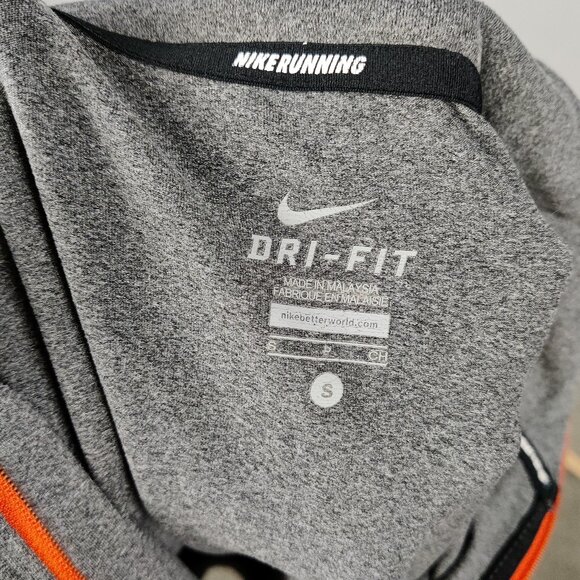 Nike Running Dri-Fit Men's Athletic Tee Sz S Gray Thumb Loops Activewear Workout - Picture 2 of 9